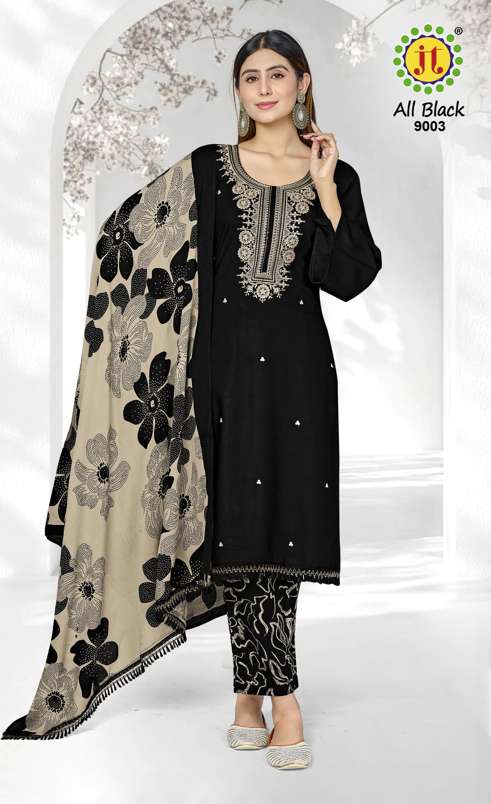 Jt All Black Vol 9 Rayon Embroidered Dress Material Collection